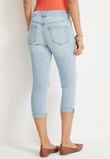 KanCan&trade; High Rise Ripped Capri, LIGHT SANDBLAST, small