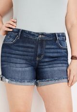 Plus Size KanCan&trade; Mid Rise Frayed Cuff Hem 5in Short, , small