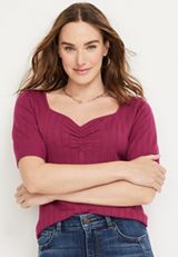 Sweetheart Neck Short Sleeve Sweater, C9094, small
