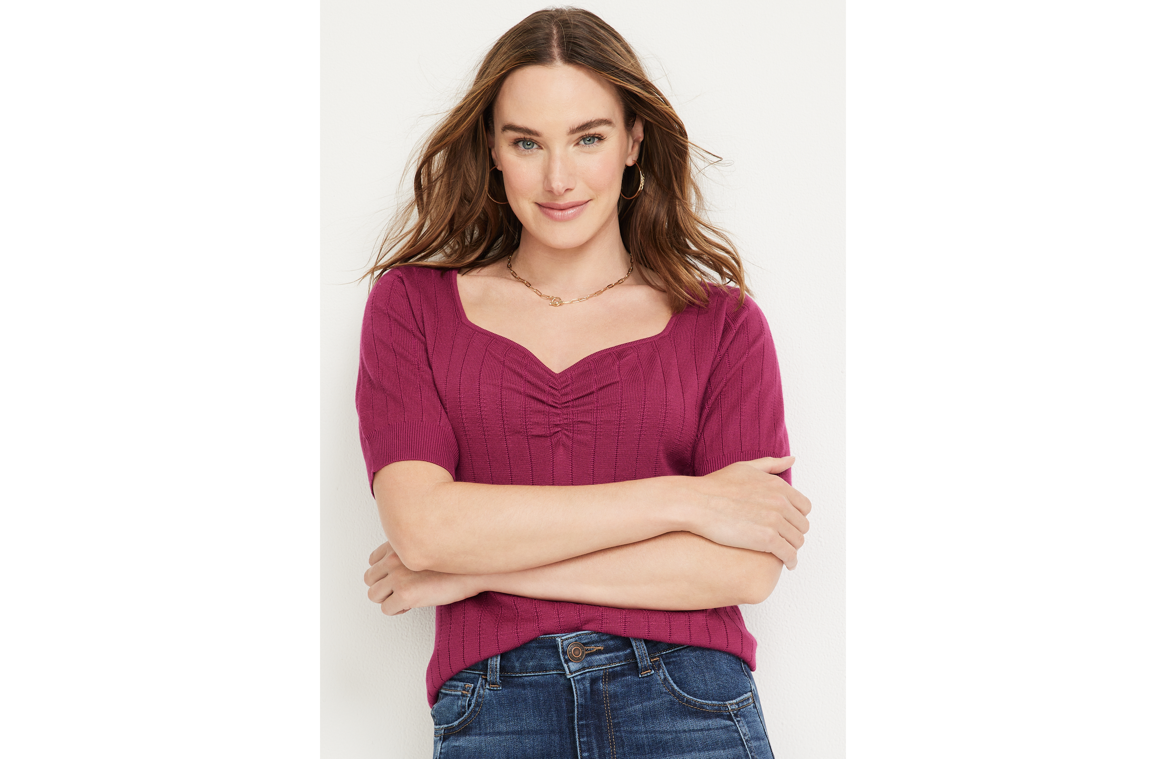 Sweetheart Neck Short Sleeve Sweater