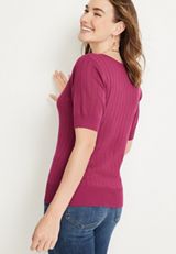 Sweetheart Neck Short Sleeve Sweater, C9094, small