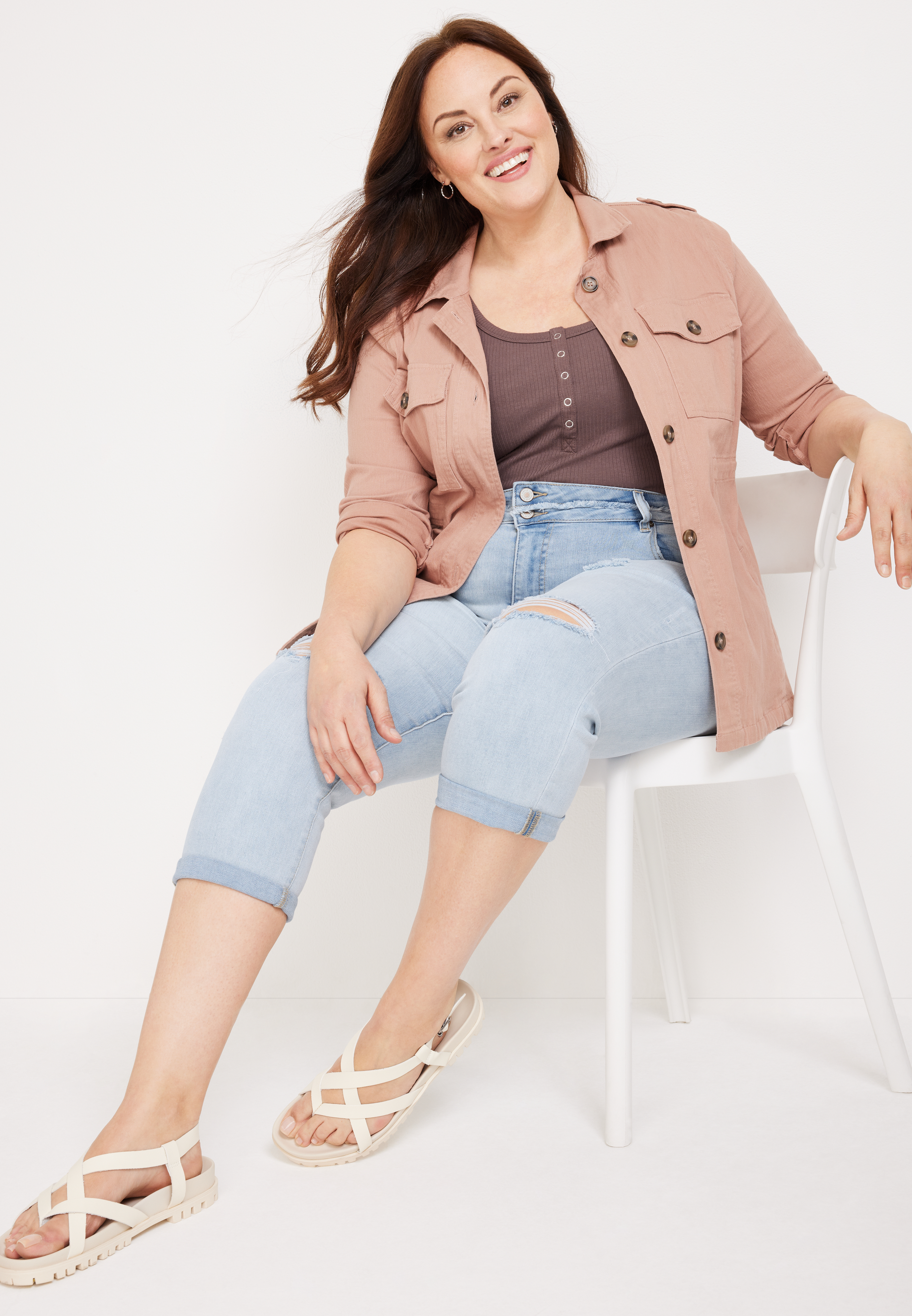 Plus Size KanCan&trade; High Rise Ripped Capri, C2806, large