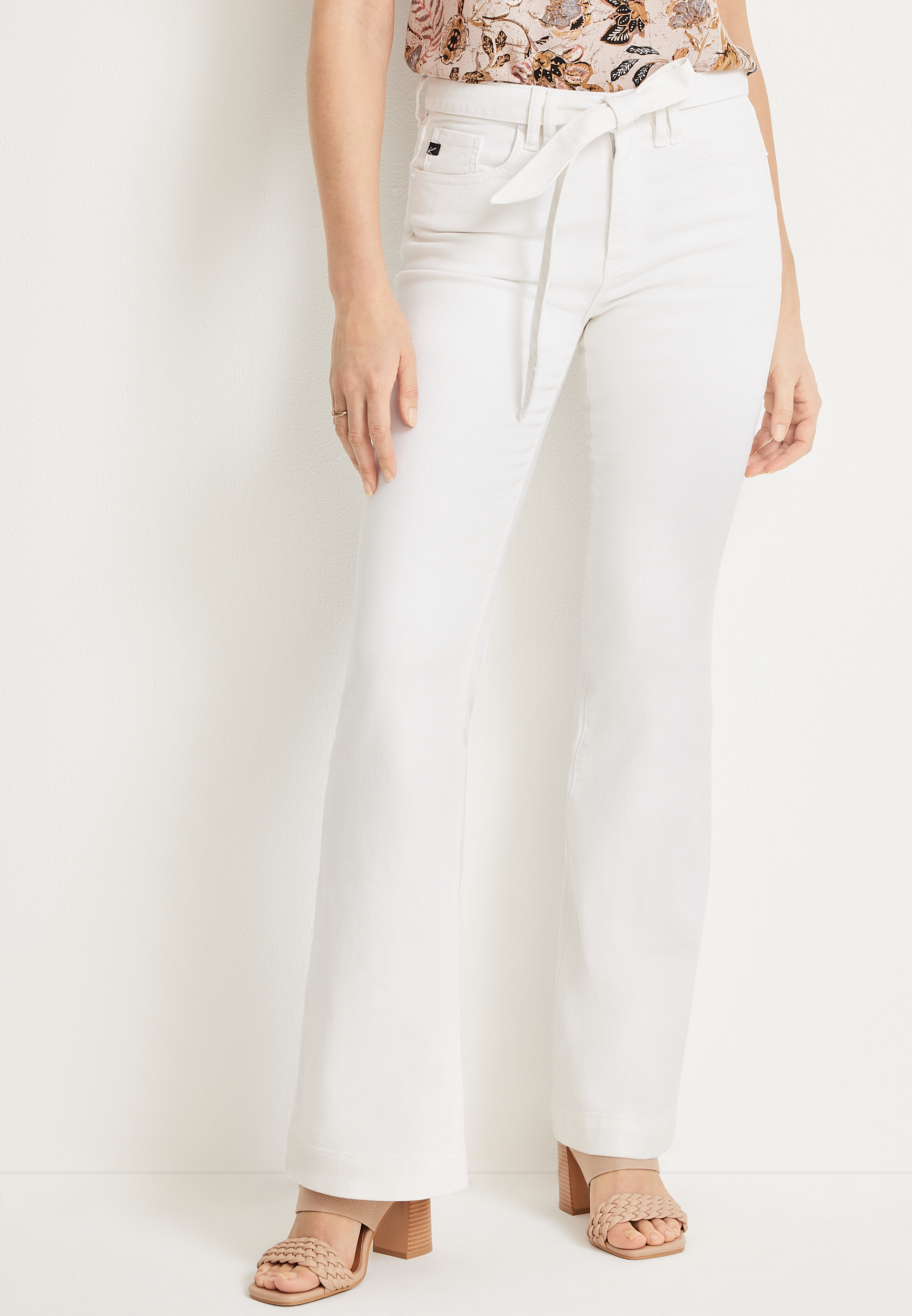 KanCan™ Flare High Rise Belted White Jean | maurices