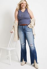 Plus Size KanCan&trade; Flare High Rise Slit Frayed Hem Jean, MEDIUM SANDBLAST, small