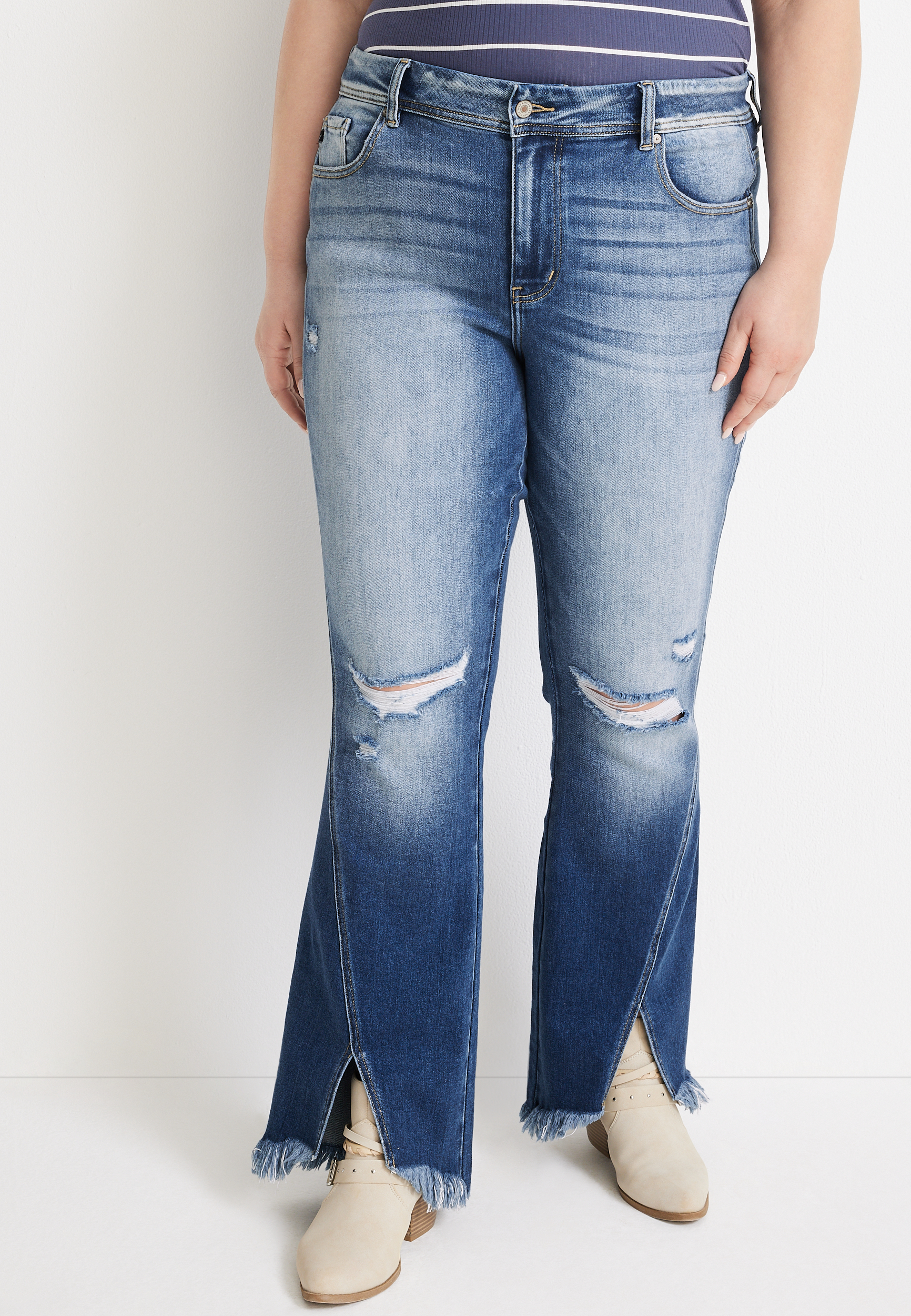 Plus Size KanCan&trade; Flare High Rise Slit Frayed Hem Jean, MEDIUM SANDBLAST, large
