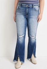 Plus Size KanCan&trade; Flare High Rise Slit Frayed Hem Jean, MEDIUM SANDBLAST, small