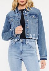 KanCan&trade; Ripped Hem Cropped Denim Jacket, MEDIUM SANDBLAST, small