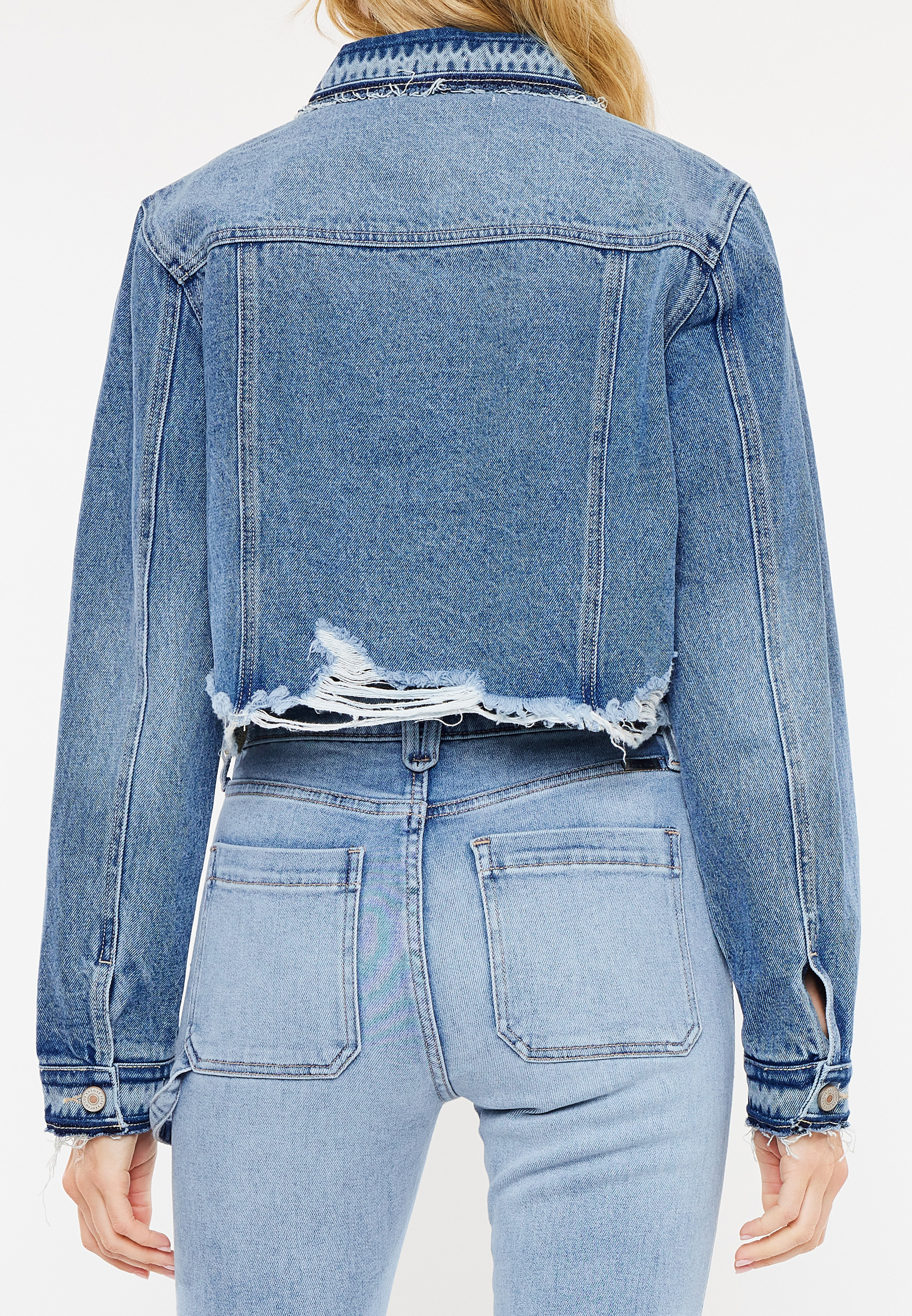 KanCan&trade; Ripped Hem Cropped Denim Jacket, MEDIUM SANDBLAST, large