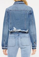 KanCan&trade; Ripped Hem Cropped Denim Jacket, MEDIUM SANDBLAST, small