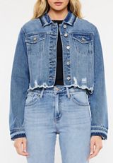 KanCan&trade; Ripped Hem Cropped Denim Jacket, MEDIUM SANDBLAST, small