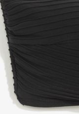 Twist Ribbed Bandeau Bikini Swim Top, BLACK, small