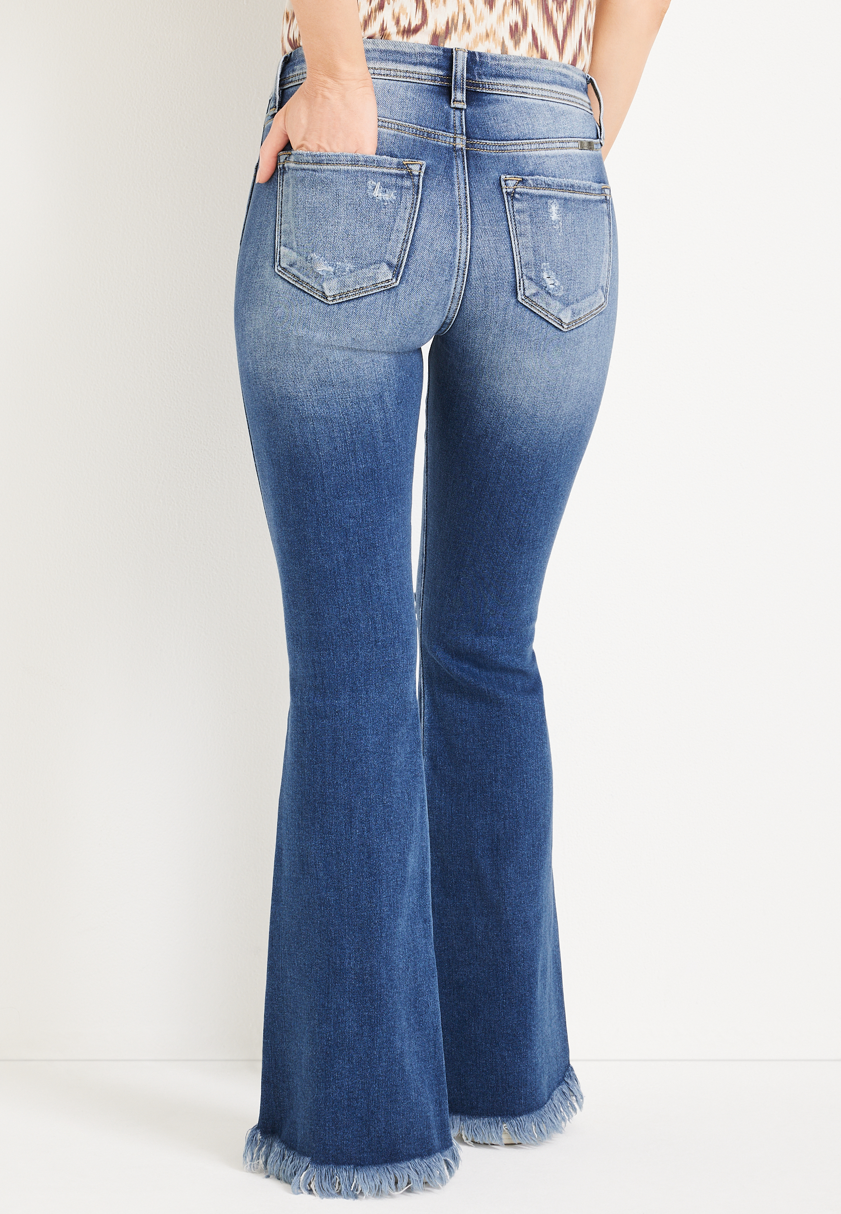 KanCan&trade; Flare High Rise Slit Frayed Hem Jean, C3337, large