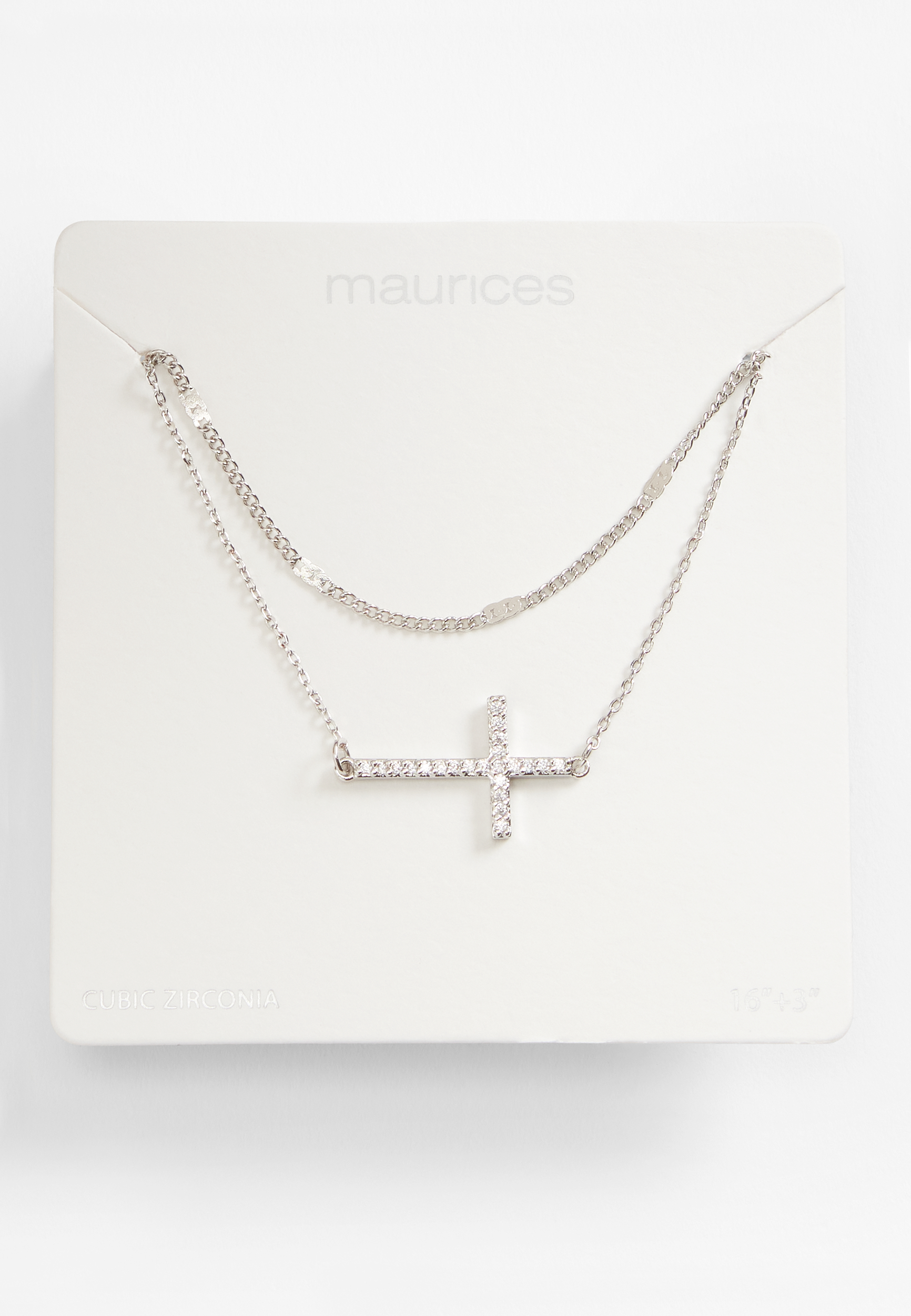 Silver Side Cross Layered Necklace | maurices