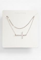 Silver Side Cross Layered Necklace, , small