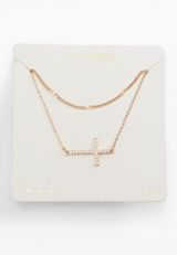 Gold Side Cross Layered Necklace, , small