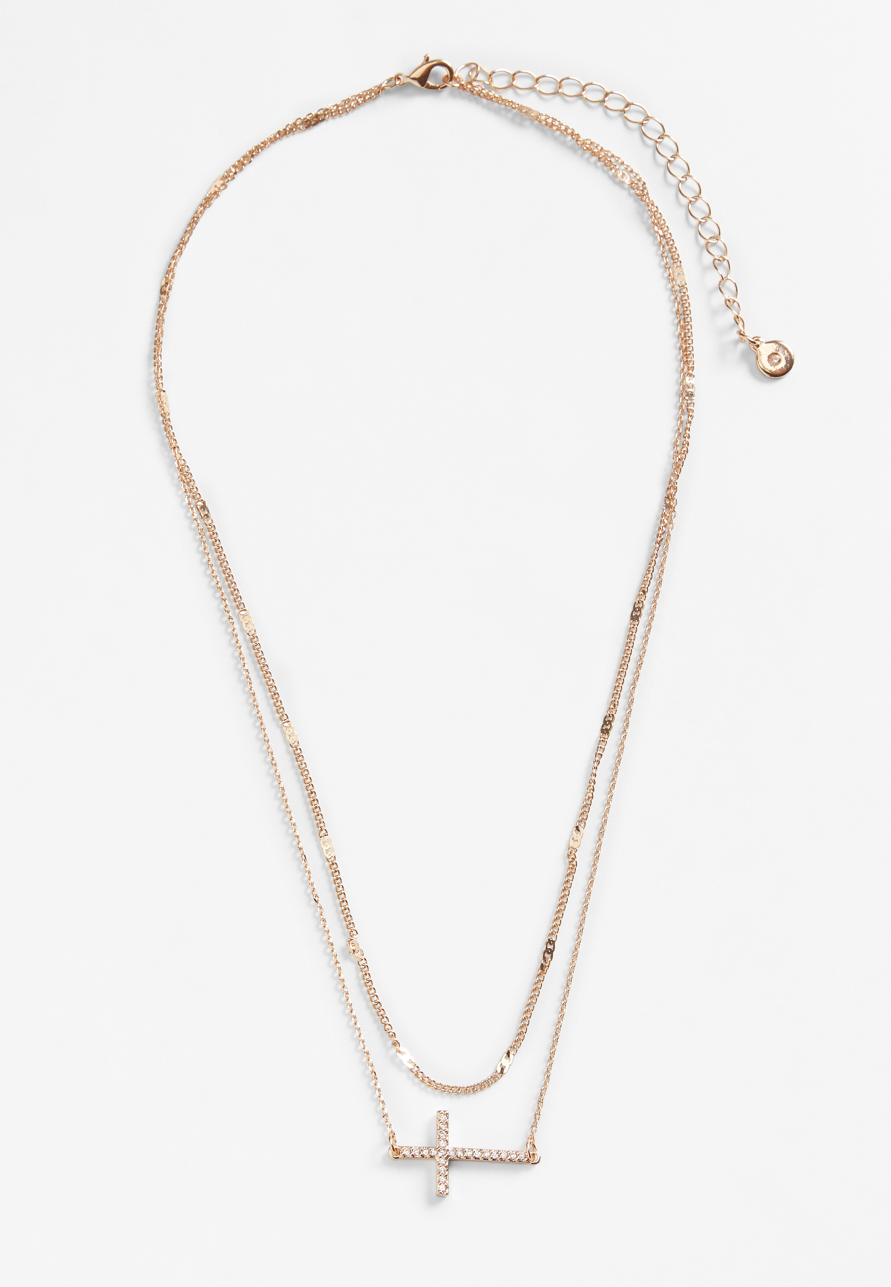Gold Side Cross Layered Necklace, , large