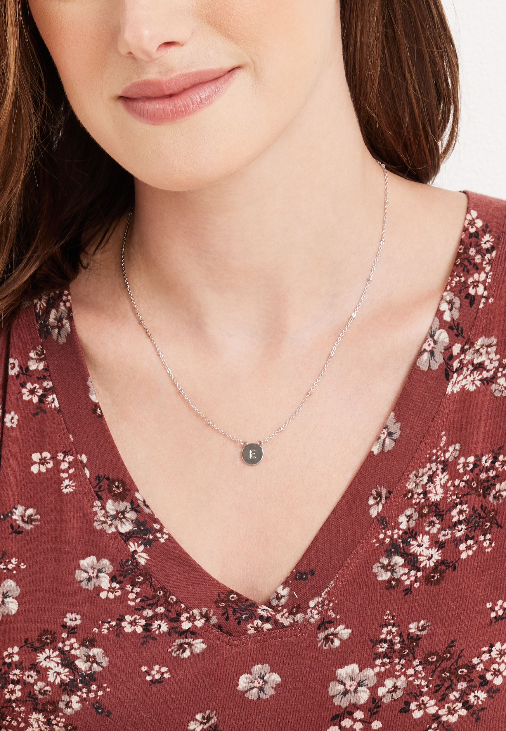 Silver Initial E Necklace, C431, large