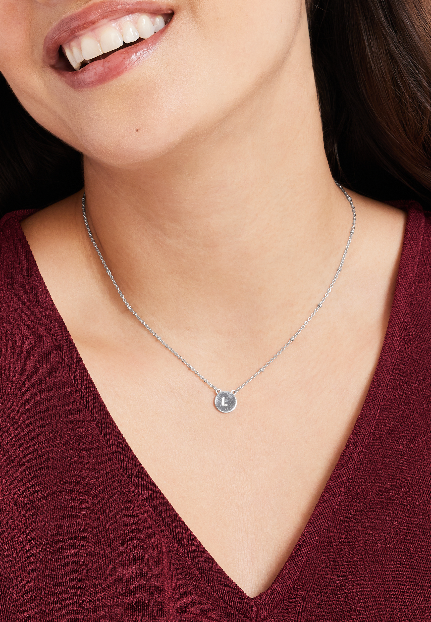 Silver Initial L Necklace, C431, large
