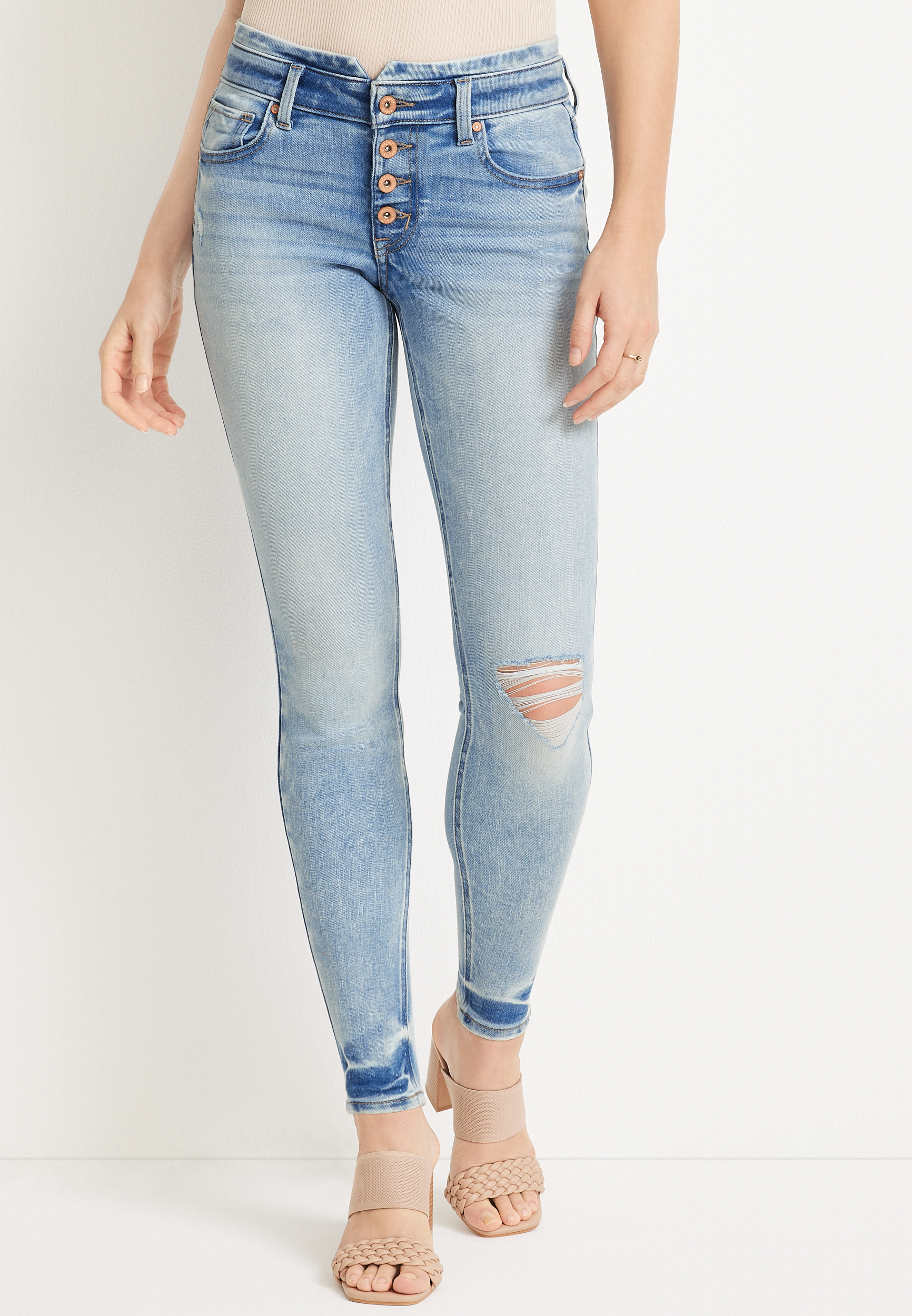 edgely™ Super Skinny Mid Rise Notched Waist Button Fly Jean | maurices