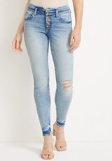 edgely&trade; Super Skinny Mid Rise Notched Waist Button Fly Jean, LIGHT SANDBLAST, small