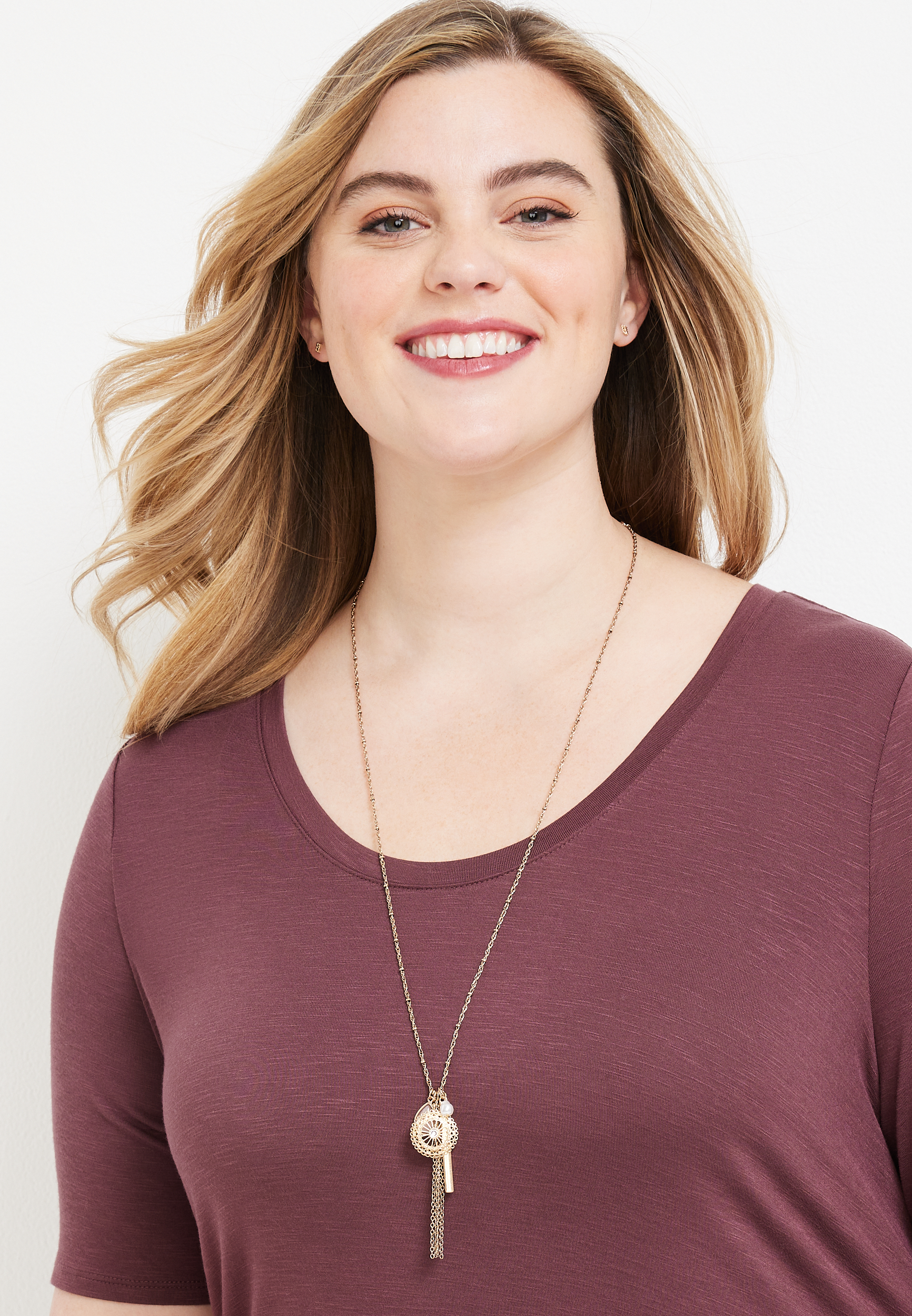 Gold Cluster Pendant Necklace, , large