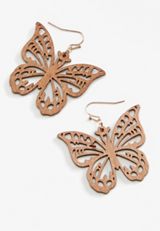 Butterfly Wood Cut Out Drop Earrings, C115, small