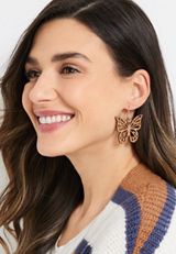 Butterfly Wood Cut Out Drop Earrings, C115, small