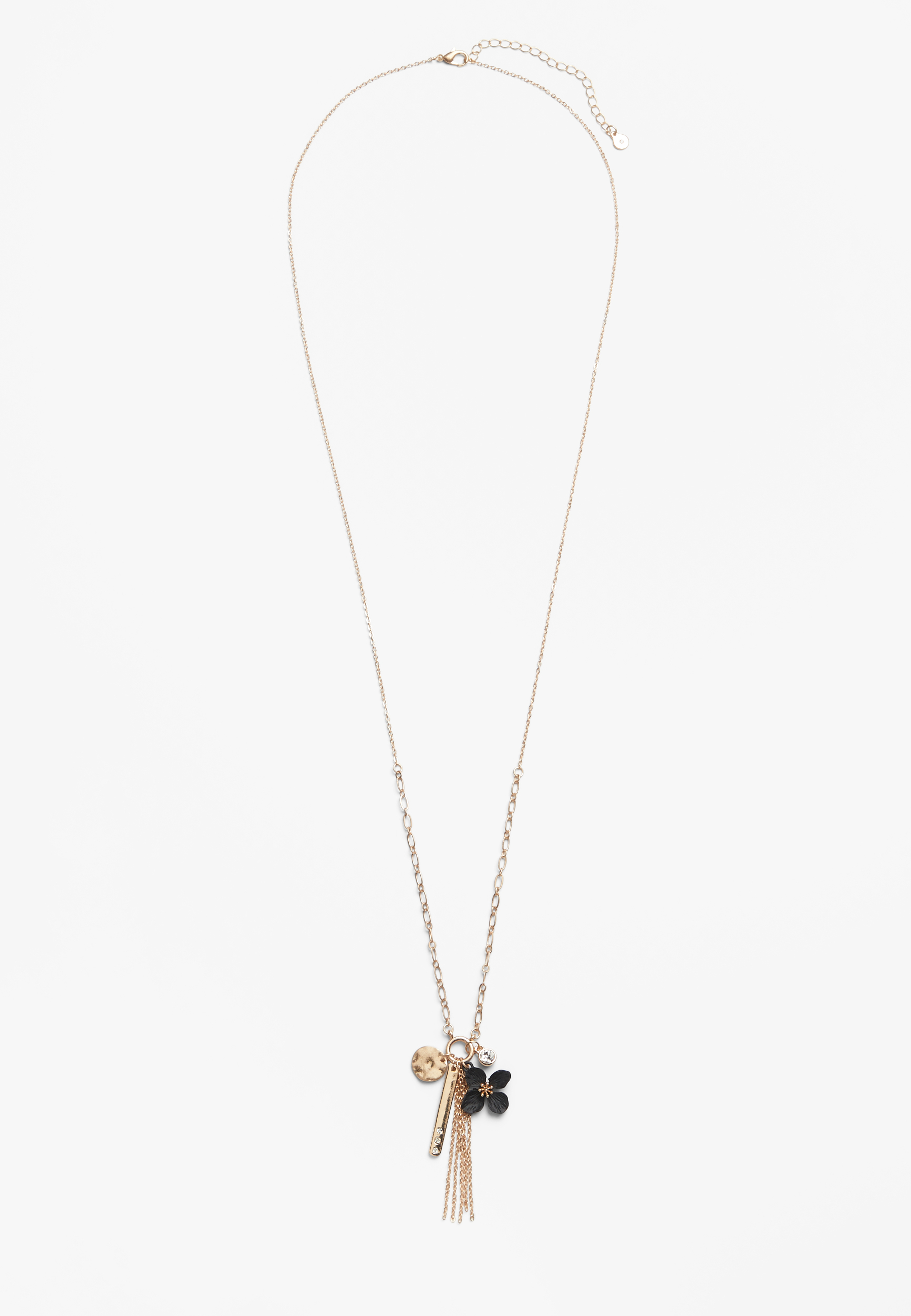 Black Floral Cluster Pendant Necklace, , large
