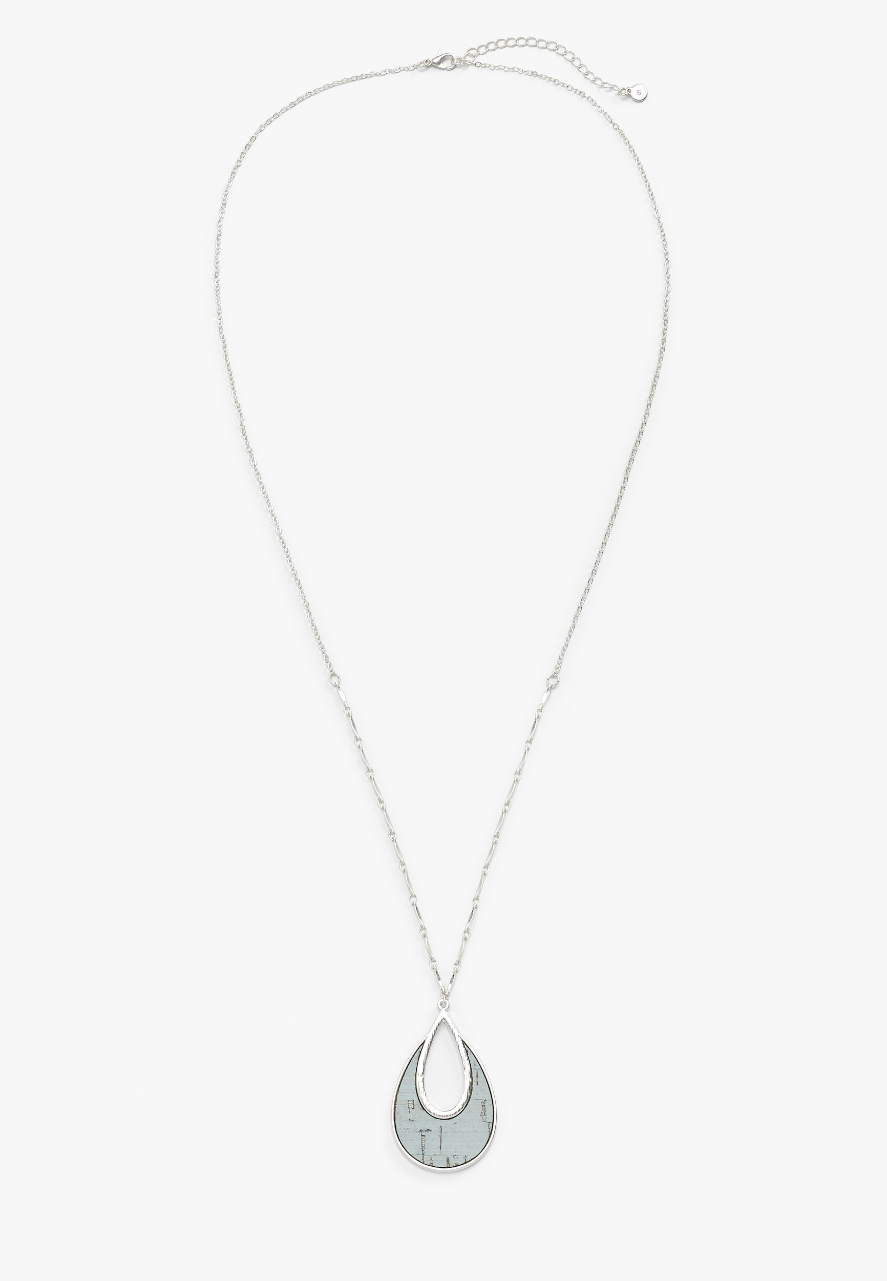 Silver Textured Tear Drop Pendant Necklace, MINT, large