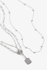 Silver Stone Pendant Layered Necklace, C431, small