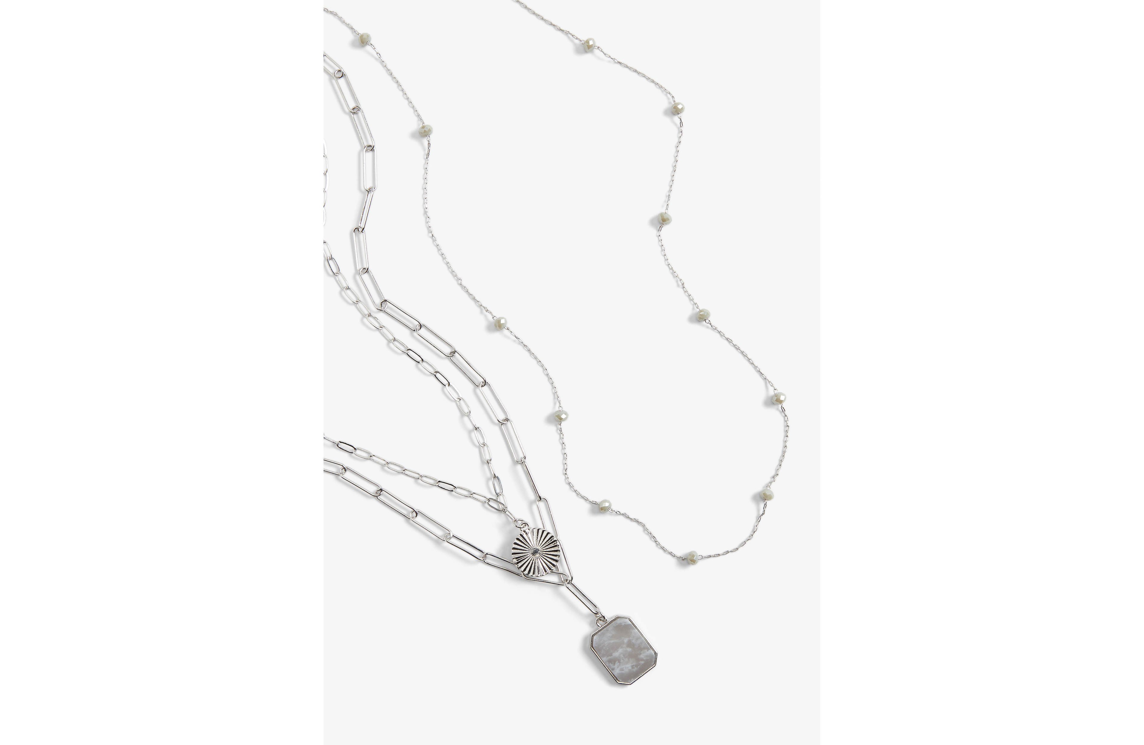 Silver Stone Pendant Layered Necklace