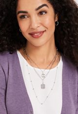 Silver Stone Pendant Layered Necklace, C431, small
