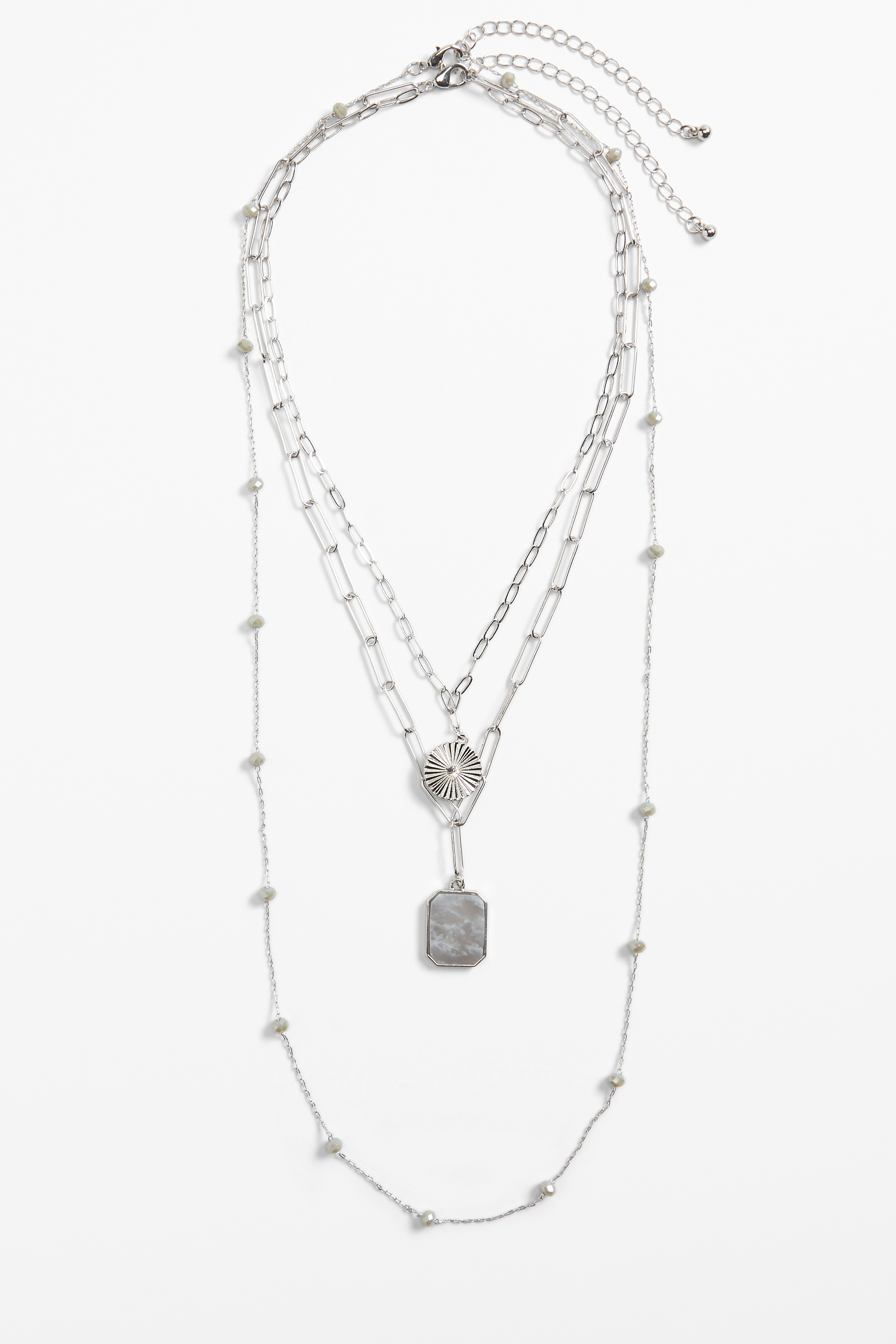 Silver Stone Pendant Layered Necklace, C431, large