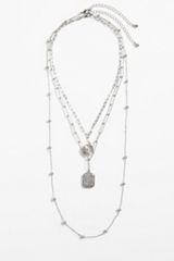 Silver Stone Pendant Layered Necklace, C431, small