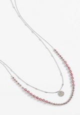 Purple Beaded Layered Necklace, SILVER, small