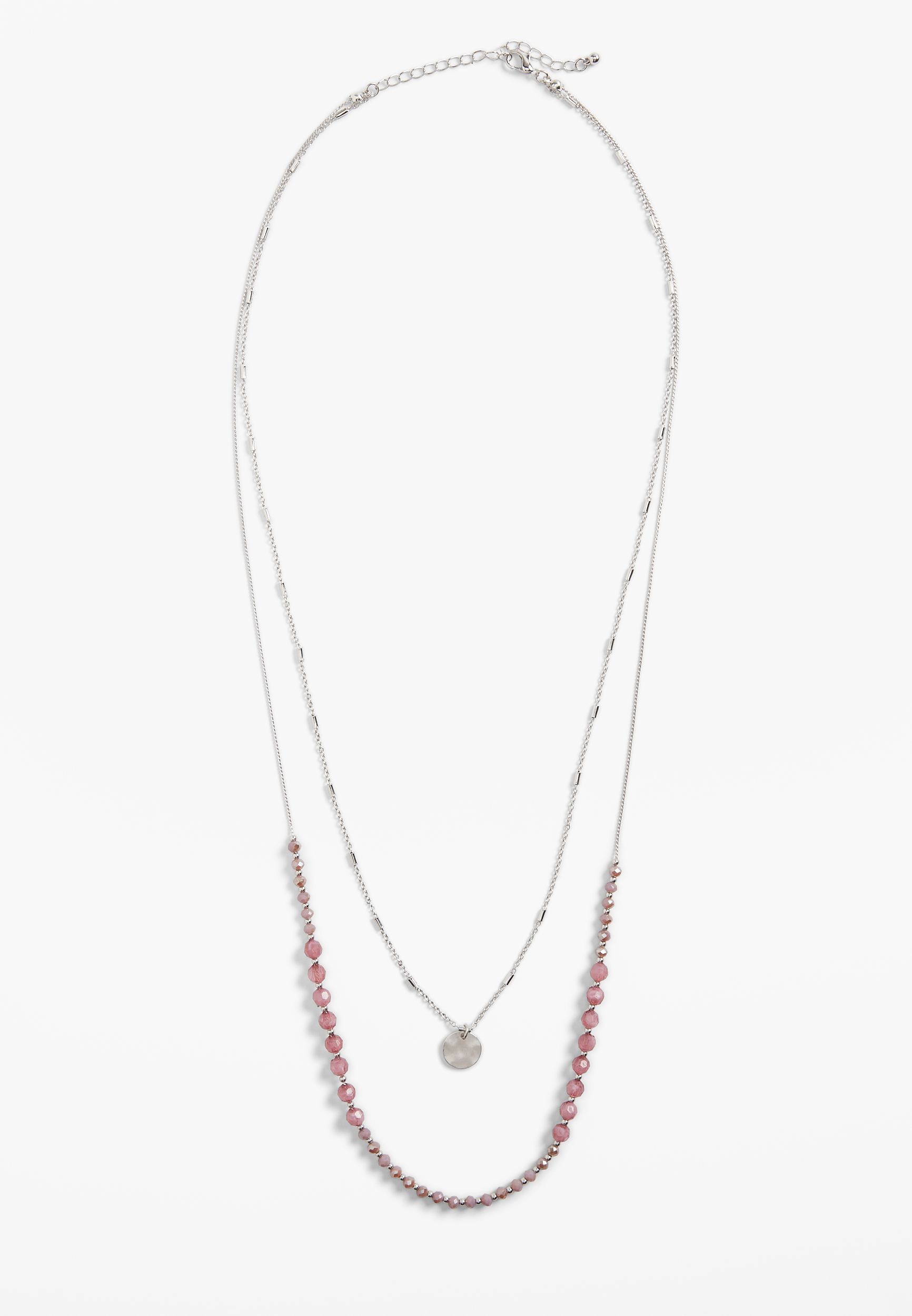 Purple Beaded Layered Necklace, SILVER, large
