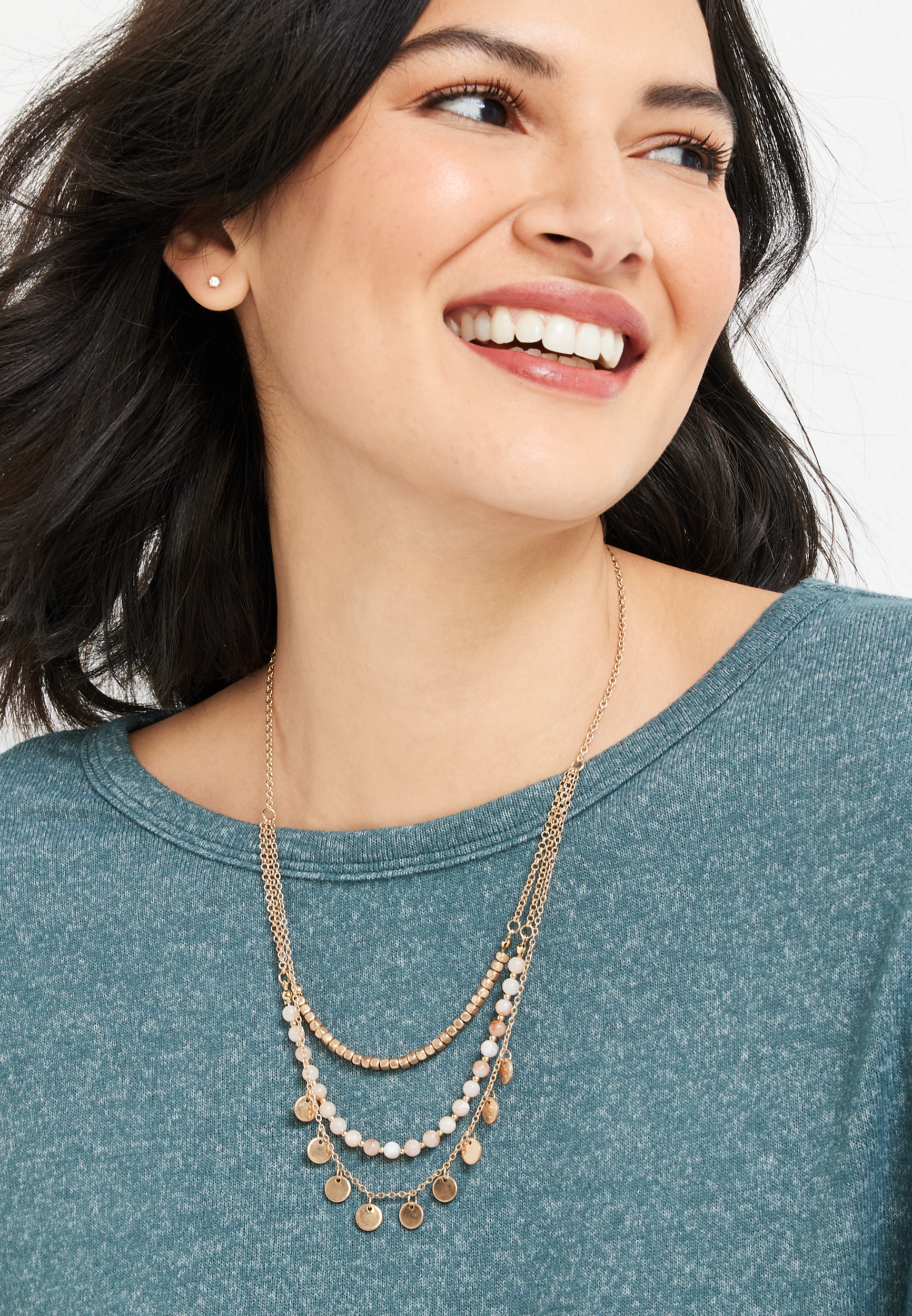 Gold Layered Drape Necklace, , large