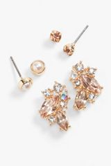 3 Pack Pearl Stud Earring Set, GOLD, small