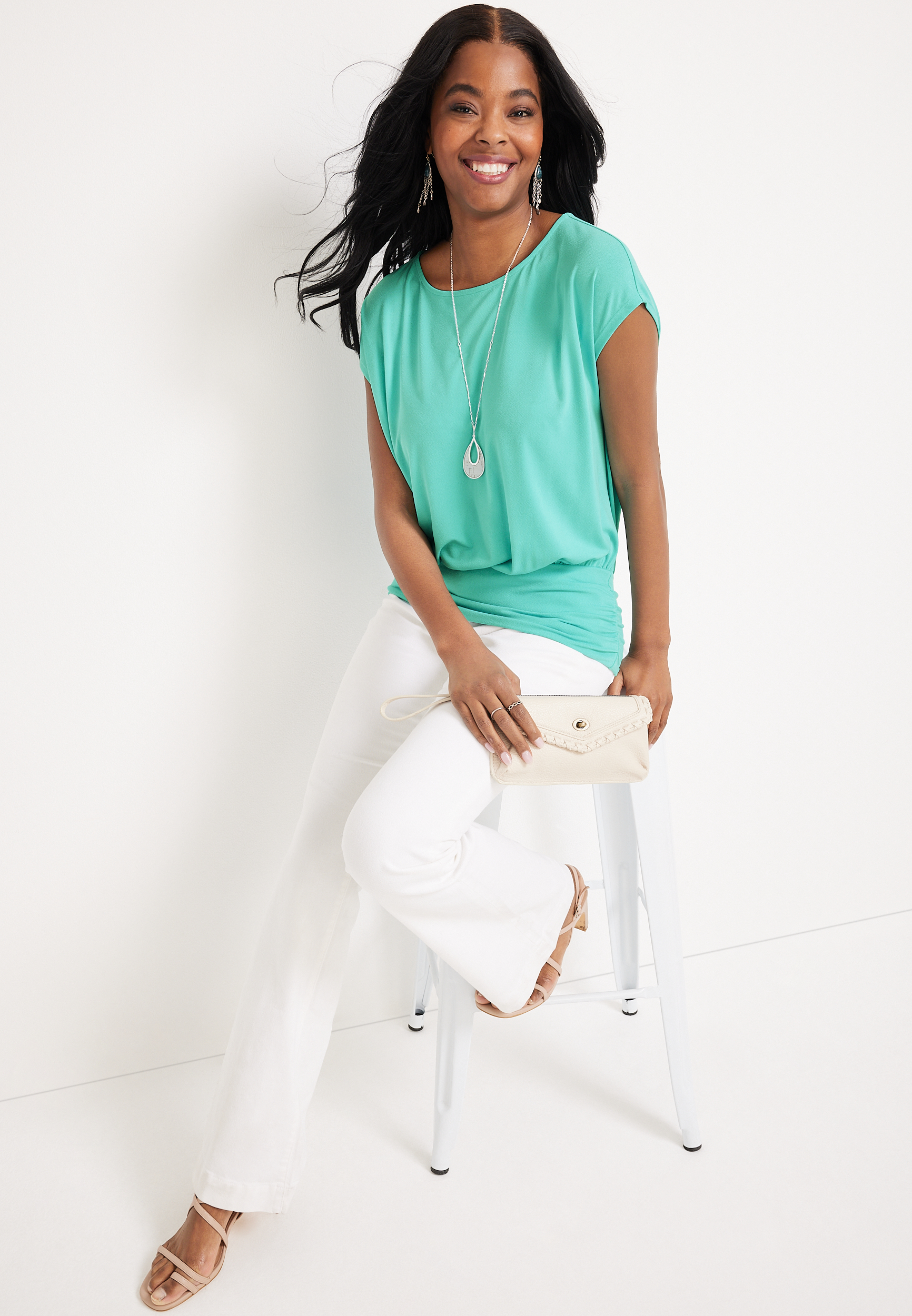 Banded Hem Dolman Blouse, AZURE, large
