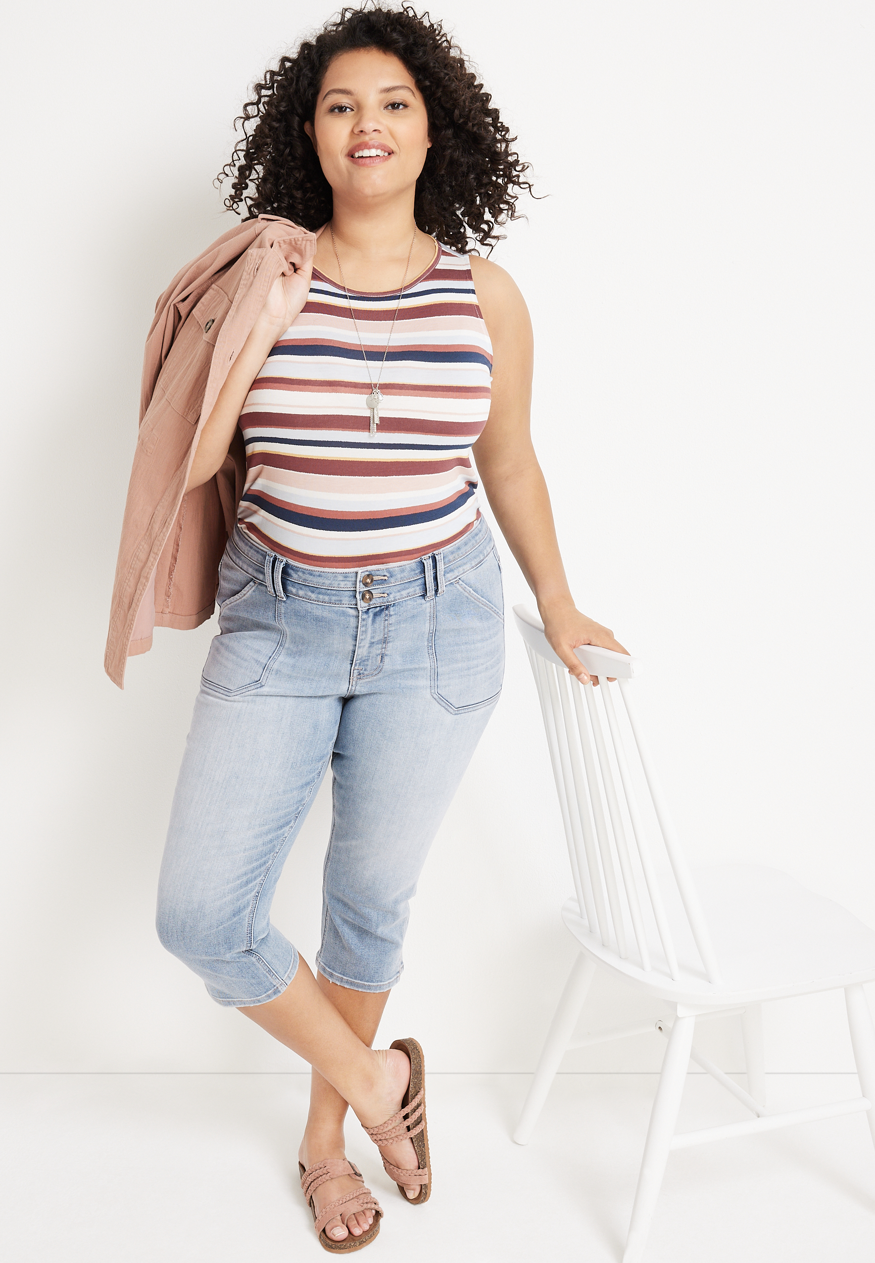 Plus Size m jeans by maurices&trade; Cool Comfort Mid Rise Capri, LIGHT SANDBLAST, large