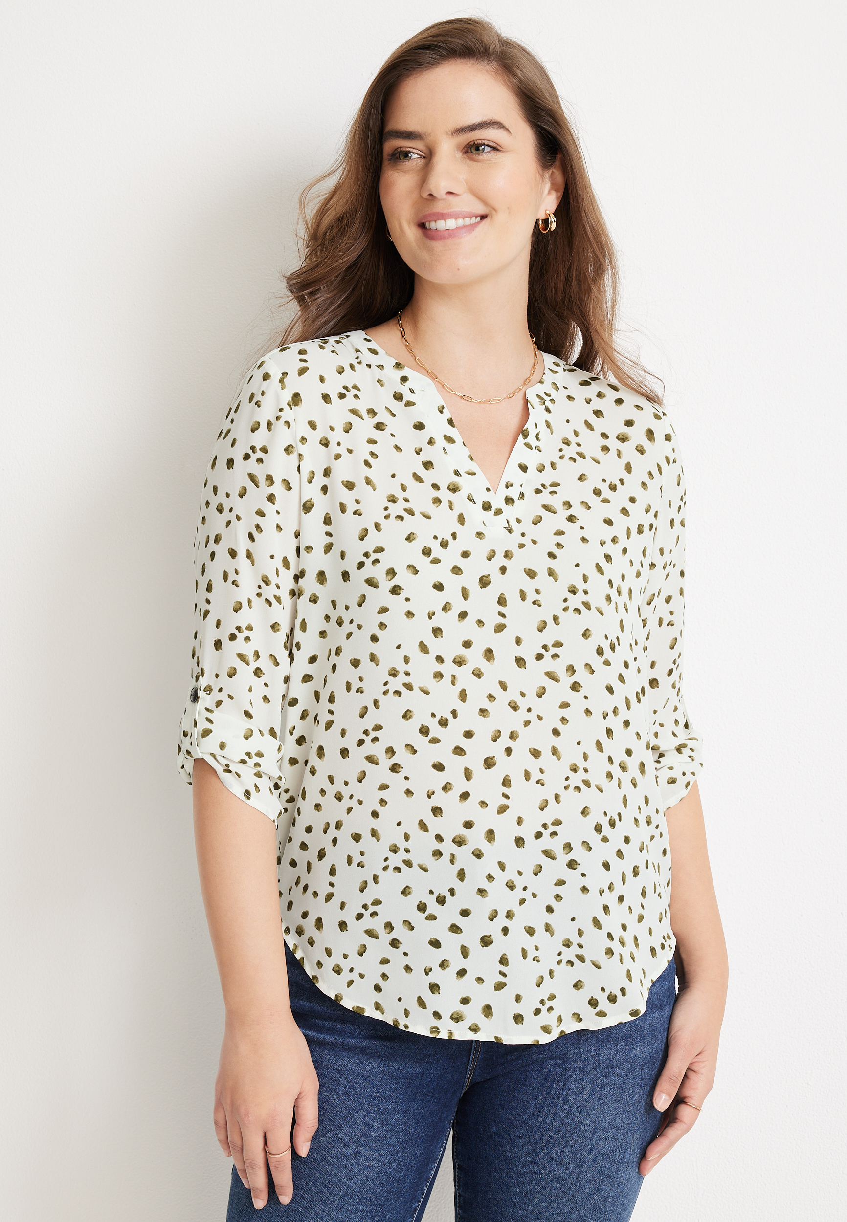 Atwood 3/4 Sleeve Popover Blouse | maurices
