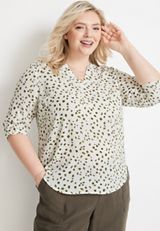Plus Size Atwood 3/4 Sleeve Popover Blouse, WHITE COMBO, small