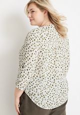 Plus Size Atwood 3/4 Sleeve Popover Blouse, WHITE COMBO, small