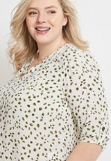 Plus Size Atwood 3/4 Sleeve Popover Blouse, WHITE COMBO, small