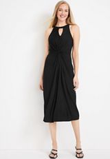 24/7 Twist Front Midi Dress, BLACK, small