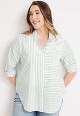 Plus Size Striped 90s Prep Button Up Shirt, C8268, small
