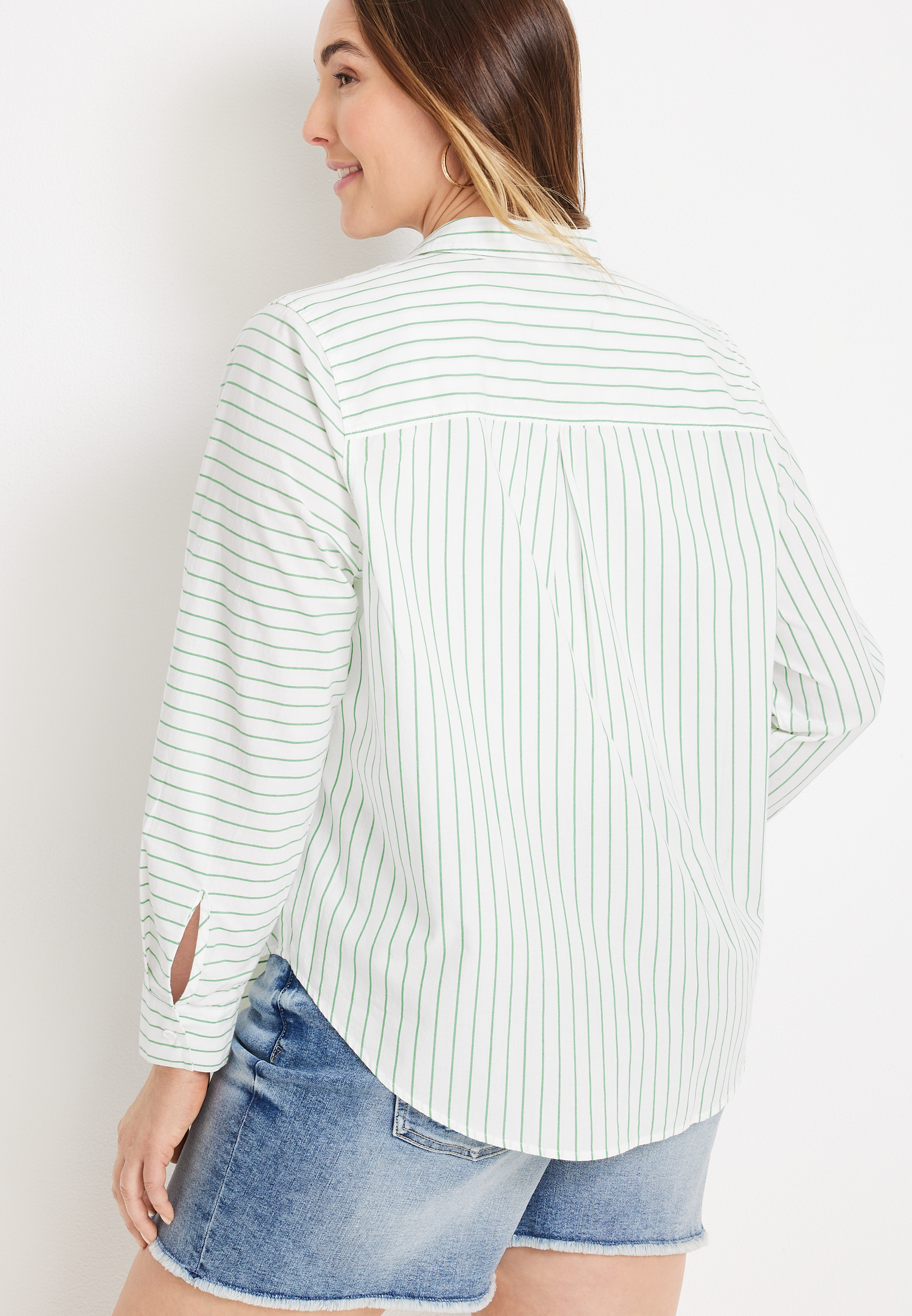 Plus Size Striped 90s Prep Button Up Shirt, C8268, large