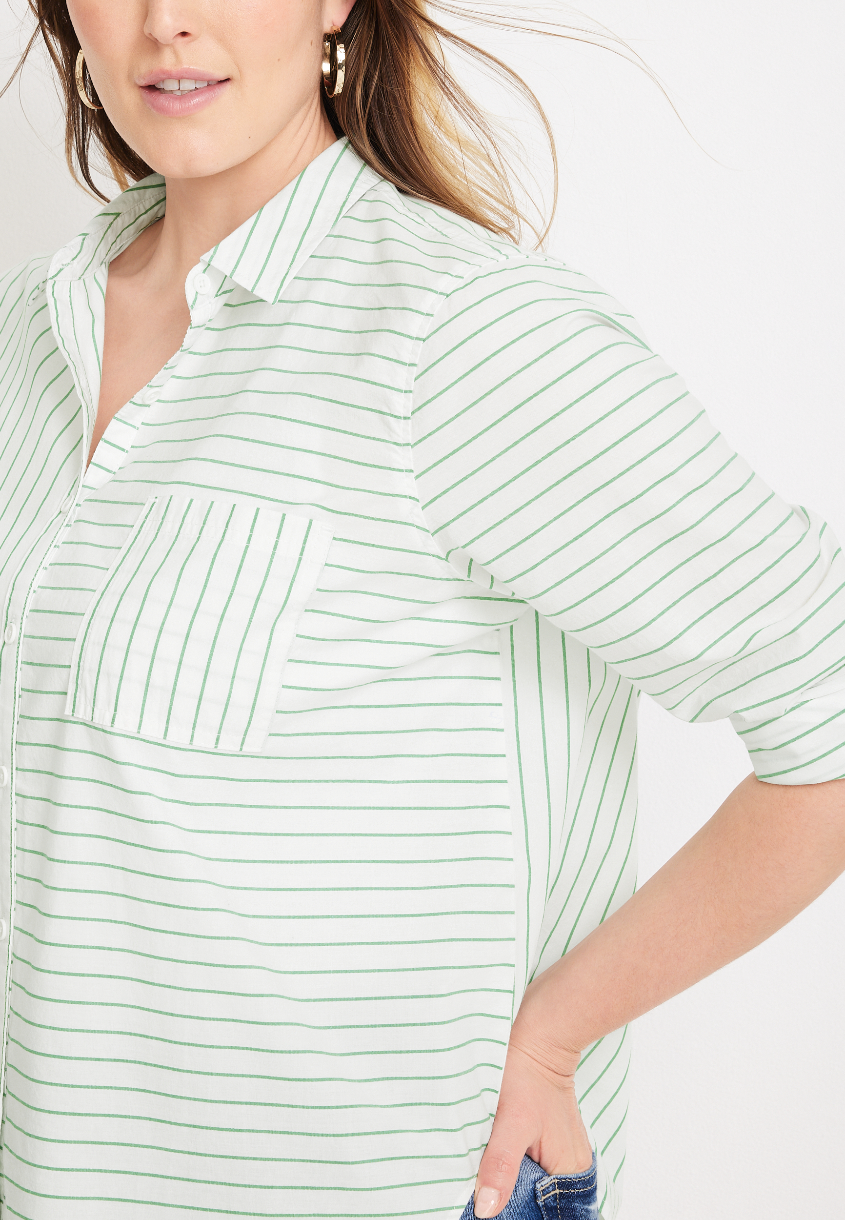 Plus Size Striped 90s Prep Button Up Shirt, C8268, large