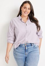 Plus Size Striped 90s Prep Button Up Shirt, C8266, small