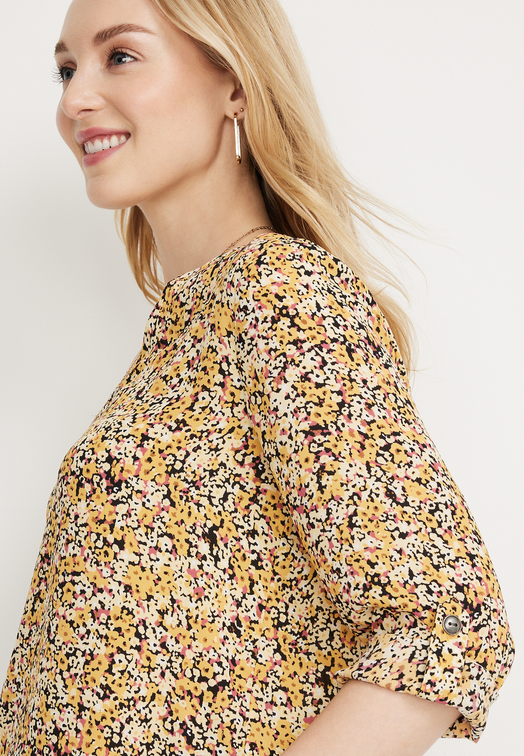 Atwood Floral 3/4 Sleeve Popover Blouse, MULTI, large